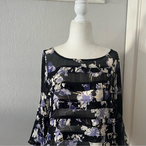 byTiMo Black Floral Bell Sleeve Top - Picture 3 of 8